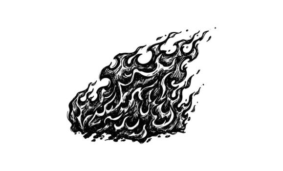 Hand-drawn black flame illustration with dynamic swirling patterns vector