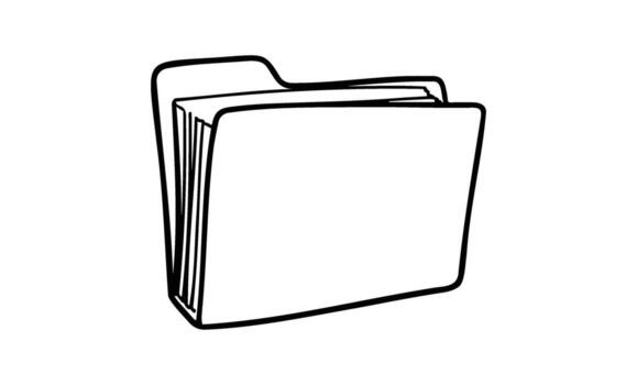Black and white illustration of an open file folder vector