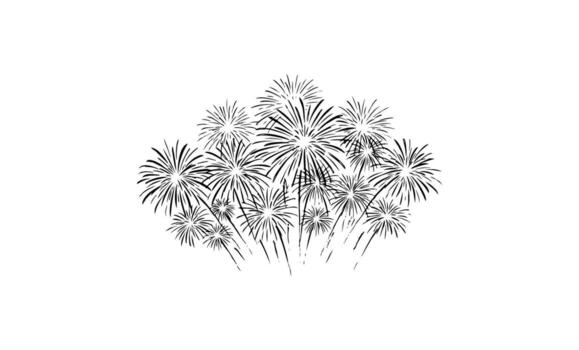 Black and white fireworks drawing with exploding patterns vector
