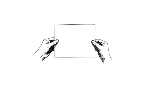 Sketch of hands holding blank paper detailed pencil drawing of open square design vector