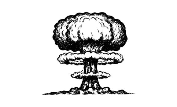 Monochrome explosive mushroom cloud art with bold lines and dynamic details vector