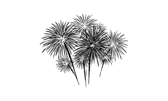 Monochrome fireworks display exploding in the night sky with starburst patterns vector