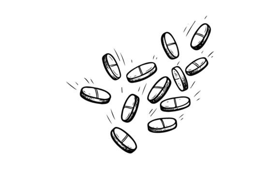 bosquejo de que cae cápsulas con movimiento efecto y detallado sombreado vector