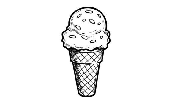 Hand-drawn ice cream cone with textured scoops in waffle cone vector