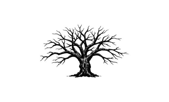 detallado negro silueta de un sin hojas árbol con intrincado rama patrones vector