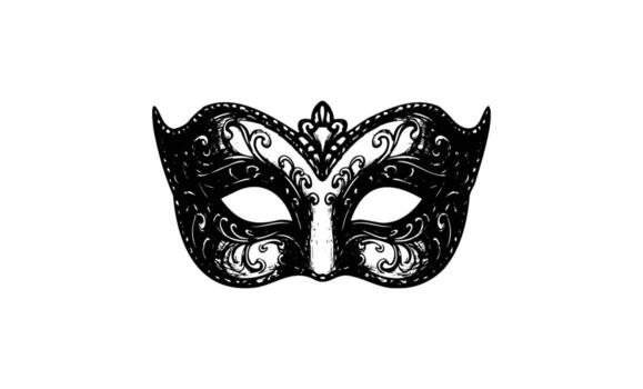 Intricate black and white venetian mask with elegant swirl patterns vector