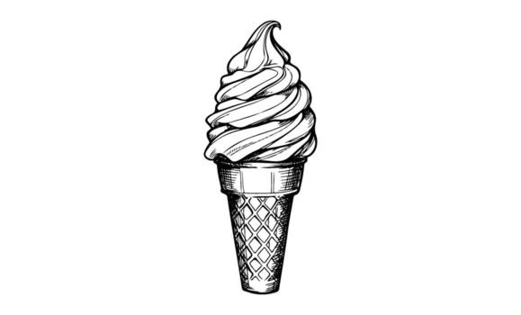 Hand-drawn soft serve ice cream cone with intricate details vector