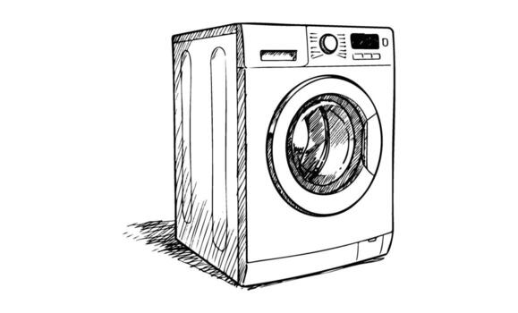 Sketch of a modern front-loading washing machine with control panel vector