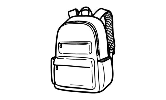 Monochrome sketch of backpack with front zipper pockets and adjustable straps vector