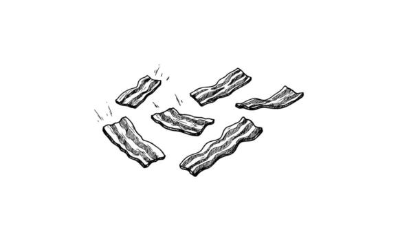 Crispy bacon sketch with six strips in dynamic arrangement vector