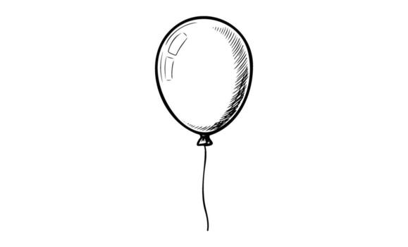 Black and white sketch of a single balloon with string vector