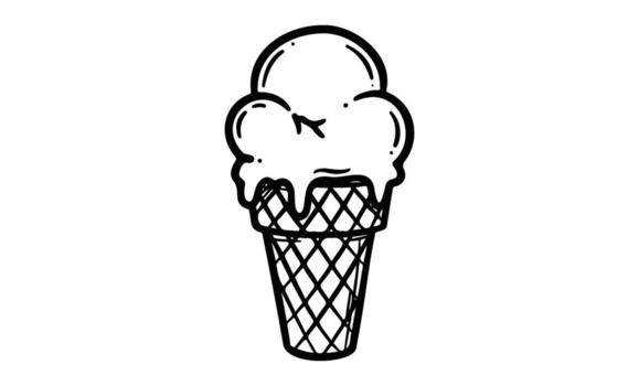 negro y blanco ilustración de derritiendo hielo crema cono con gofre modelo vector