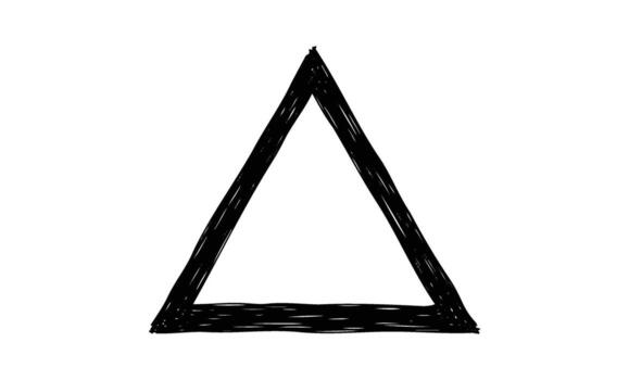 Hand-drawn black triangle on white background with textured lines vector