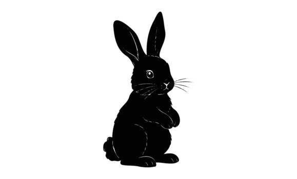 Silhouette of a black rabbit standing upright with whiskers and pointed ears vector