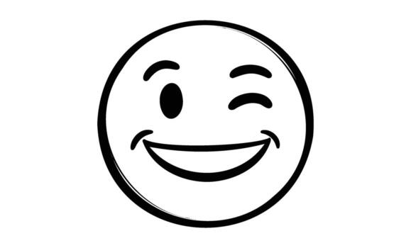 Smiling winking face emoji line art with playful expression vector