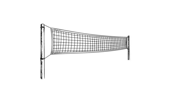 Sketch of volleyball net with poles vector