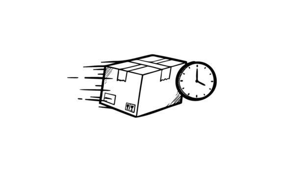 Fast shipping package with clock symbolizing rapid delivery service vector
