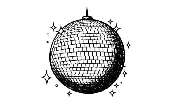 Retro disco ball sketch with sparkles vector