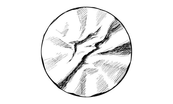 dibujado a mano bosquejo de agrietado redondo superficie con texturizado líneas y sombreado vector