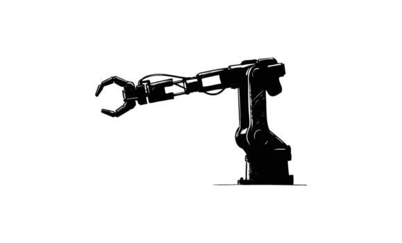 Black and white robotic arm sketch with mechanical claw vector