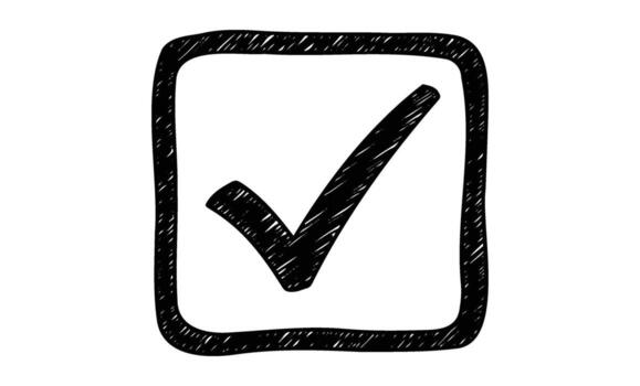 Hand-drawn check mark in square box illustration for confirmation concepts vector