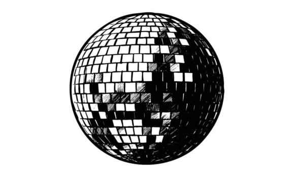 Sketch of a reflective disco ball with geometric square patterns vector