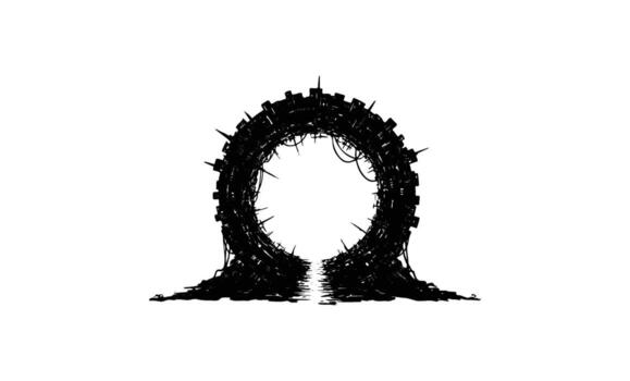 Mysterious sci-fi portal with intricate wires and mechanical design vector