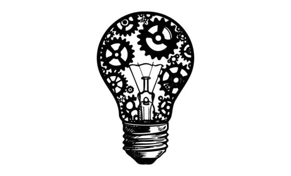 Intricate light bulb design with gears and mechanical elements vector
