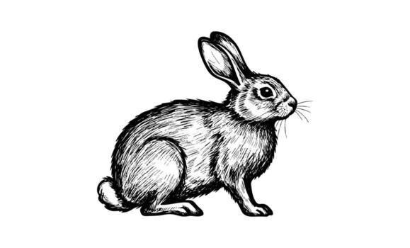 Detailed ink illustration of rabbit in profile view with textured fur and distinct features vector