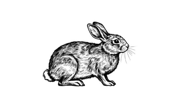 Intricate black and white sketch of a rabbit in profile view vector