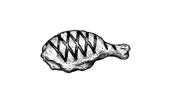 Grilled chicken drumstick sketch with crisscross pattern vector