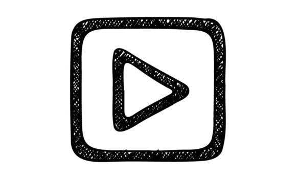 Hand-drawn play button icon in sketch style vector