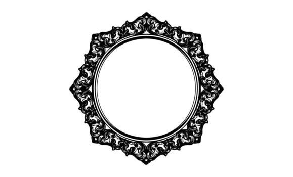 Ornate circular frame with intricate floral patterns in black and white vector