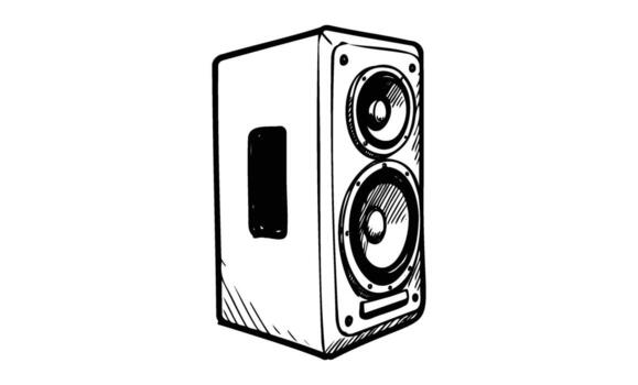 Black and white sketch of a rectangular speaker with dual woofers vector