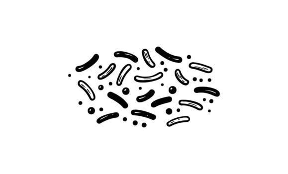 Abstract black and white microbial pattern with curved lines and dots vector