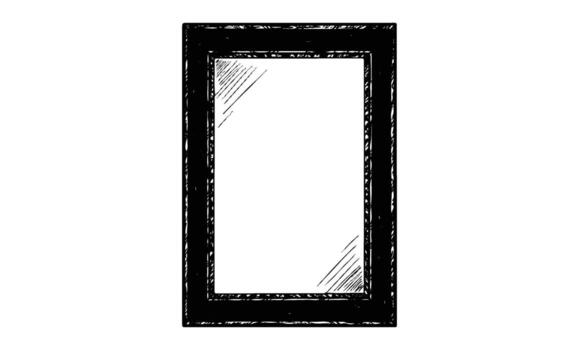 Hand-drawn rectangular mirror with detailed frame and reflective surface vector