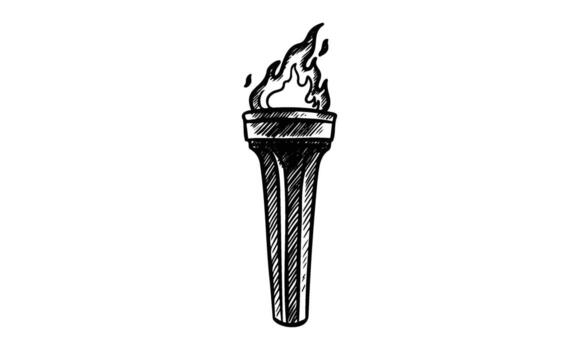 Hand-drawn sketch of a burning torch with flame vector