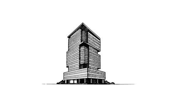 Modern geometric building design with stacked cubic architecture and angular elements vector