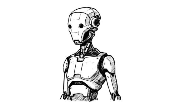 bosquejado humanoide robot con detallado mecánico caracteristicas vector