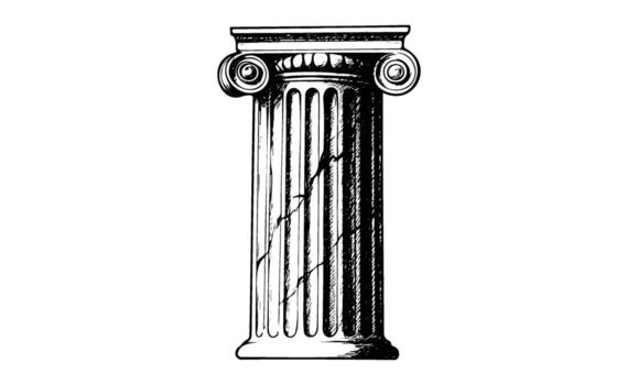 Illustrated ionic column with classical architecture details vector