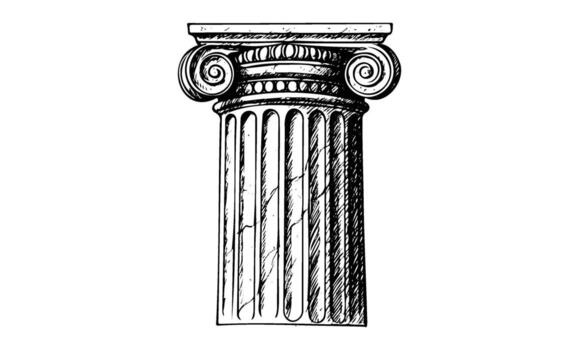 Ancient greek ionic column with scroll design and fluted shaft vector