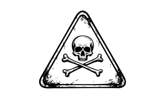 Grunge triangle skull and crossbones warning symbol with distressed texture vector