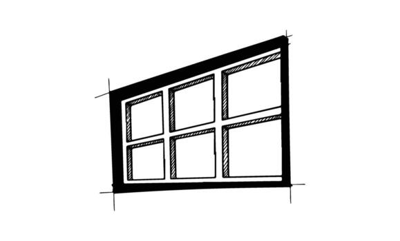 Sketched abstract window design with six panes in black and white vector
