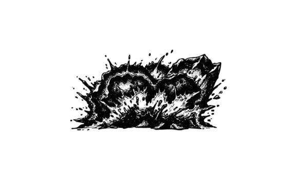 Monochrome explosion sketch with dynamic splash and rock debris vector