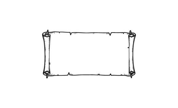 Blank scroll with rough border in black and white line art style vector