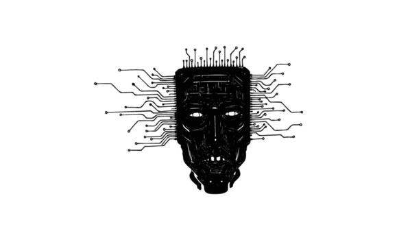 Digital cybernetic face with circuit connections abstract design vector