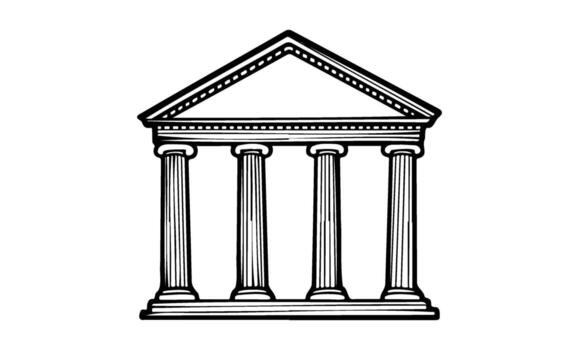 Monochrome ancient greek temple with columns and pediment design vector