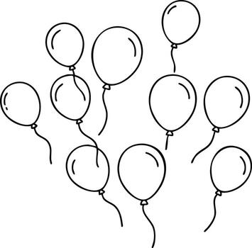 Collection of simple outlined balloons floating with strings for party decoration and celebration designs illustration vector