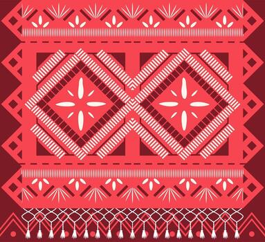 un rojo y blanco étnico modelo con geométrico formas vector