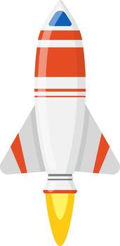 Isolated cartoon rocket spaceship launching into space vector